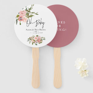 Waterverf bloemige Roze en Roze Goud Baby Shower Handwaaier