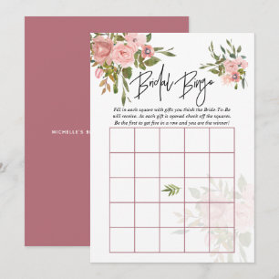 Waterverf bloemige Roze en Roze Gouden Bruidsbingo Kaart