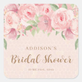 Waterverf Bloemige Roze Gouden Bruidsmeisjesfeest Vierkante Sticker (Voorkant)