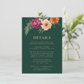 Waterverf bloemige smaragdgroene Trouwdetails Informatiekaartje (Staand voorkant)