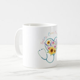 Waterverf Bloemige Stethoscoop Hart Verpleegster C Koffiemok