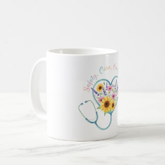 Waterverf Bloemige Stethoscoop Hart Verpleegster C Koffiemok