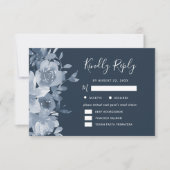Waterverf Bloemige Stof Blauw Marine Trouw RSVP Kaartje (Voorkant)