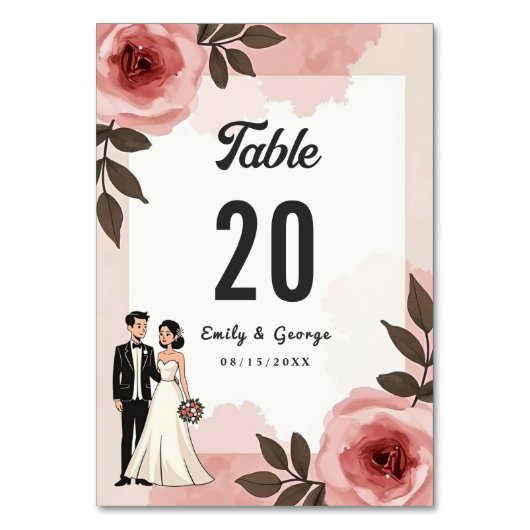 Waterverf Bloemige Stof Roze Roze Bruiloft Koppel Kaart (Voorkant)