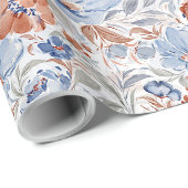 Waterverf Bloemige Stofblauwe Bloementuin Cadeaupapier (Rol Hoek)