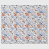 Waterverf Bloemige Stofblauwe Bloementuin Cadeaupapier (Vlak)