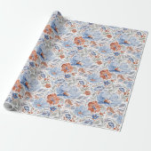 Waterverf Bloemige Stofblauwe Bloementuin Cadeaupapier (Uitgerold)