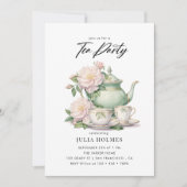 Waterverf Bloemige Theekopjes Thee Partij Kaart (Voorkant)