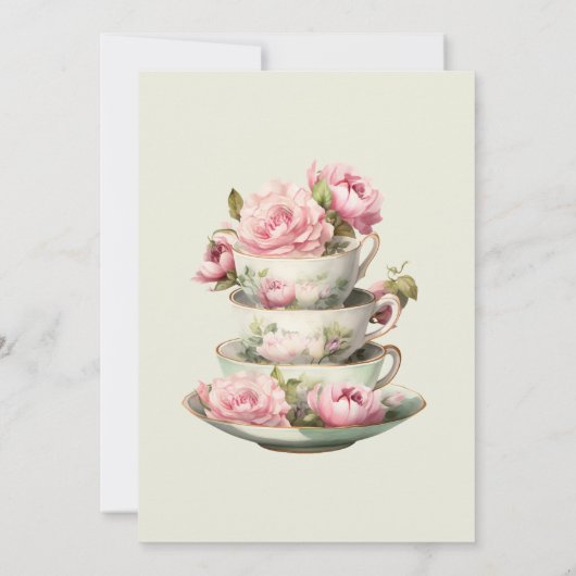 Waterverf Bloemige Theekopjes Thee Partij Kaart (Achterkant)