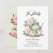 Waterverf Bloemige Theekopjes Thee Partij Kaart (Voorkant / Achterkant)