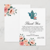 Waterverf Bloemige Theepartij Bruidsdouche Bedankkaart (Voorkant / Achterkant)