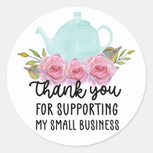 Waterverf bloemige theepot dank u kleine bedrijven ronde sticker