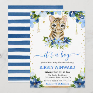 Waterverf Bloemige Tijgerwelp Jongens Baby Shower Kaart