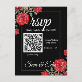 Waterverf Bloemige Trouw-RSVP-Kaart met Rode Roos Uitnodiging Briefkaart