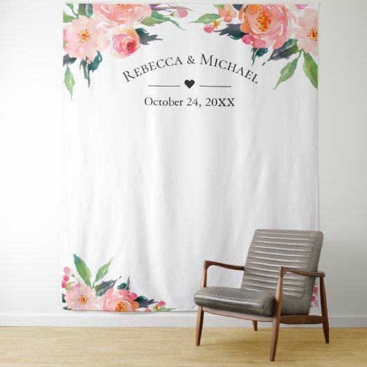 Waterverf Bloemige Trouwfoto Fotohokje Achtergrond Wandkleed (In situ)