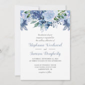 Waterverf Bloemige Trouwkaart Stofblauw Kaart (Voorkant)