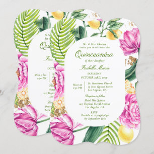 Waterverf Bloemige Tweetalige Spaanse Quinceañera Kaart
