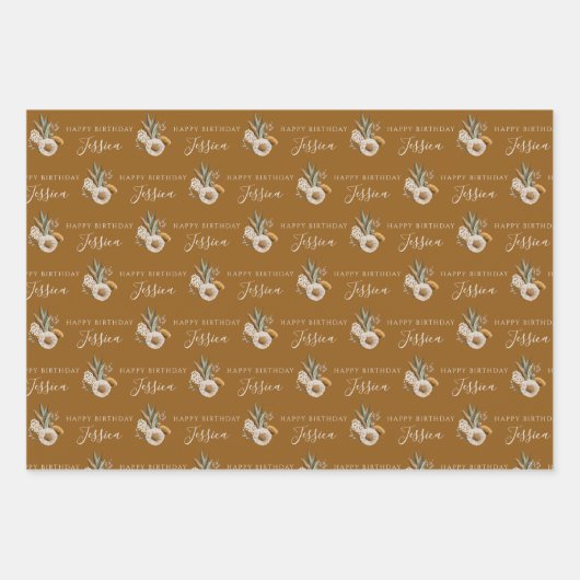 Waterverf Bloemige Verjaardags Inpakpapier Vellen  (Voorkant 3)