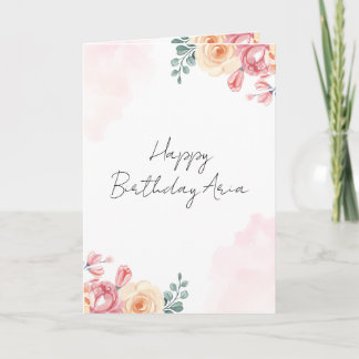 Waterverf Bloemige Verjaardagskaart | Roze 5x7 Kaart