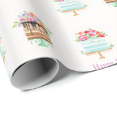 Waterverf Bloemige Verjaardagstaarten Cadeaupapier (Rol Hoek)