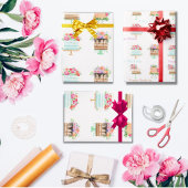 Waterverf Bloemige Verjaardagstaarten Cadeaupapier