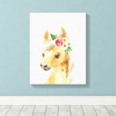 Waterverf Bloemige Veulen Paard Canvas Afdruk (Insitu (Houten vloer))