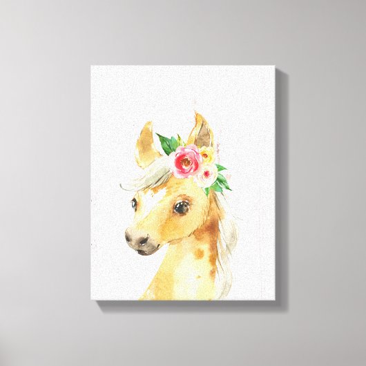Waterverf Bloemige Veulen Paard Canvas Afdruk (Voorkant)