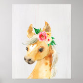Waterverf Bloemige Veulen Paard Poster (Voorkant)