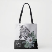 Waterverf Bloemige Zebra Moeder Van De Bruid Naam  Tote Bag (Voorkant)