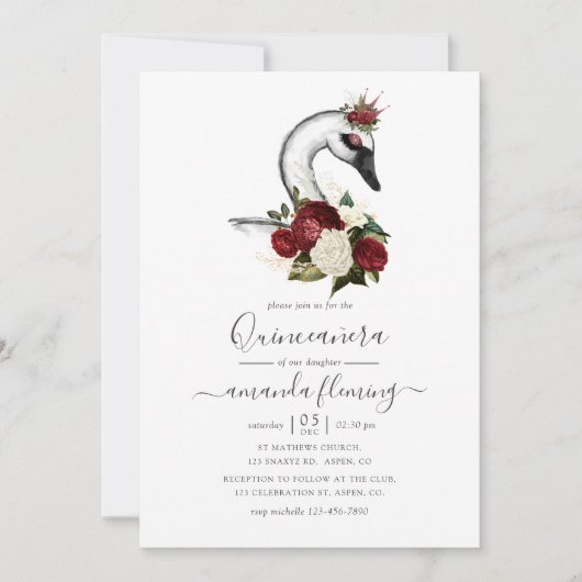Waterverf Bloemige Zwaan Quinceañera Kaart (Voorkant)