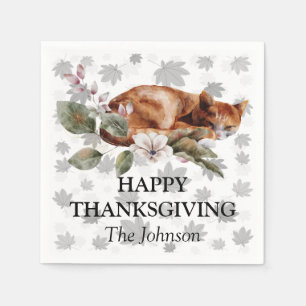 Waterverf Bloemkat Esdoornbladeren Thanksgiving Servet