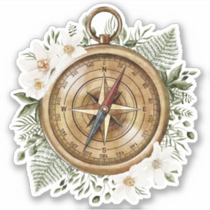 Waterverf Bloemkompas Sticker
