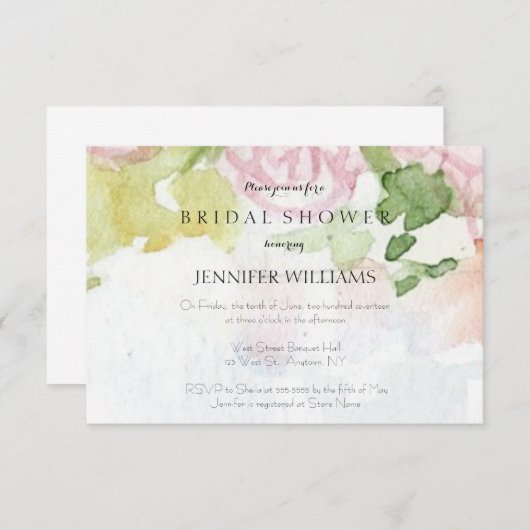 Waterverf bloemkool doucheuitnodigingen kaart (Voorkant / Achterkant)