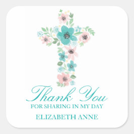 Waterverf Bloemkruis Eerste Communie Vierkante Sticker