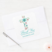 Waterverf Bloemkruis Eerste Communie Vierkante Sticker (Envelop)