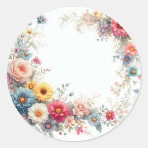 Waterverf Bloemkunst Voeg uw tekst toe Lege sjablo Ronde Sticker