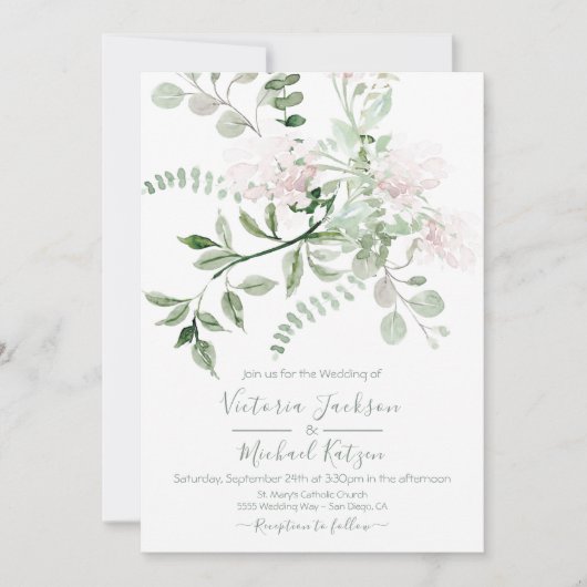 Waterverf Bloemlicht & Luchtige bruiloft uitnodigi Kaart (Voorkant)