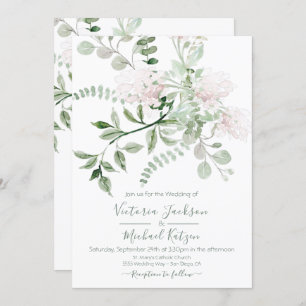 Waterverf Bloemlicht & Luchtige bruiloft uitnodigi Kaart