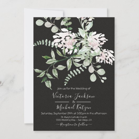 Waterverf Bloemlicht & Luchtige bruiloft uitnodigi Kaart (Voorkant)