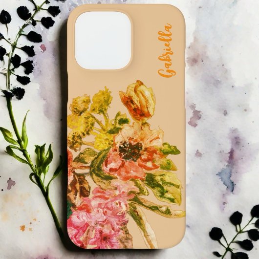 Waterverf Bloemmonogram Boho Blush Pink Peach Case-Mate iPhone Case