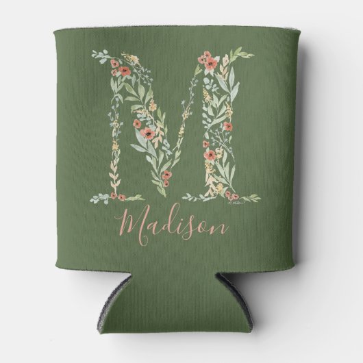 Waterverf bloemmonogram "M" Blikjeskoeler (Voorkant)