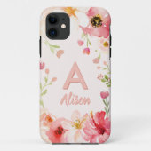 Waterverf bloemmonogram + naam personaliseren Case-Mate iPhone case (Achterkant)