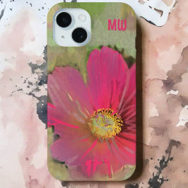 Waterverf Bloemmonogram Rood groen Wildflower iPhone 15 Case