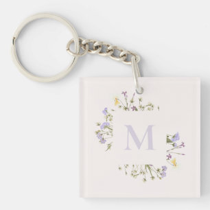 Waterverf bloemmonogram sleutelhanger