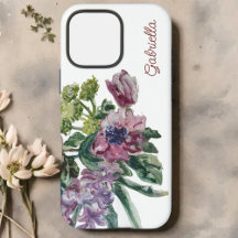 Waterverf Bloemmonogram Wit Groen Blush Roze