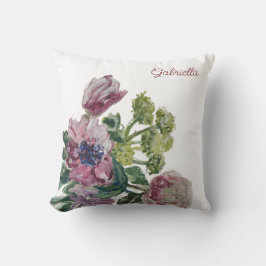 Waterverf Bloemmonogram Wit Groen Blush Roze Kussen