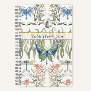 Waterverf Bloemmotief Blauwe en Roze Vlinder Bruid Notitieboek