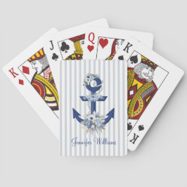 waterverf bloemmotief blauwe scheepsstrepen modern pokerkaarten