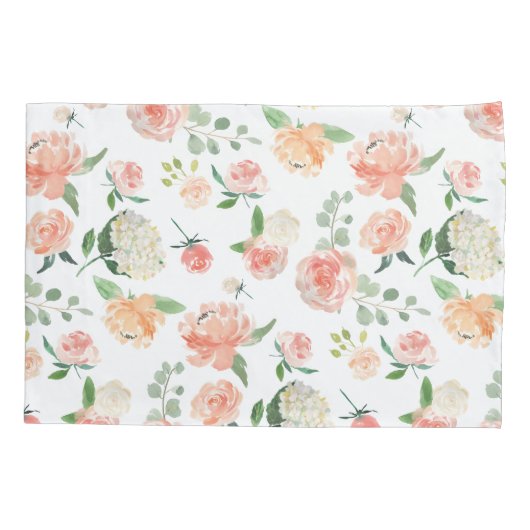 Waterverf bloemmotief in perzik kussensloop (Achterkant-Links)