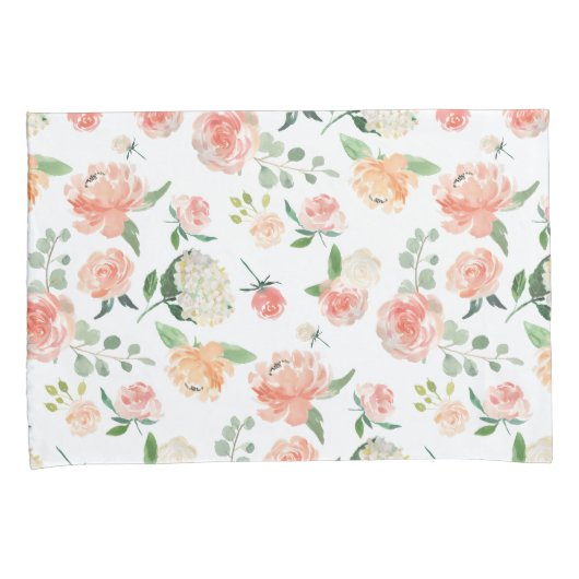 Waterverf bloemmotief in perzik kussensloop (Voorkant-Rechts)